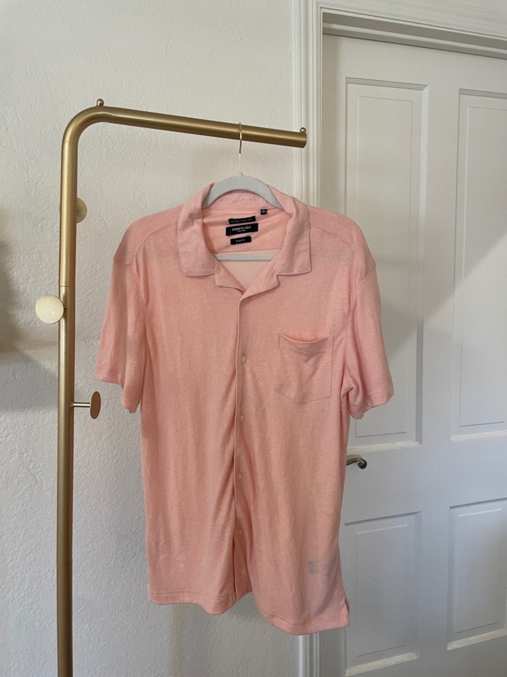 Kenneth Cole Light Pink Short Sleeve Button Down Shirt